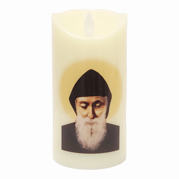 Catholic Saint Charbel LED Light Up Flameless Pillar Candle