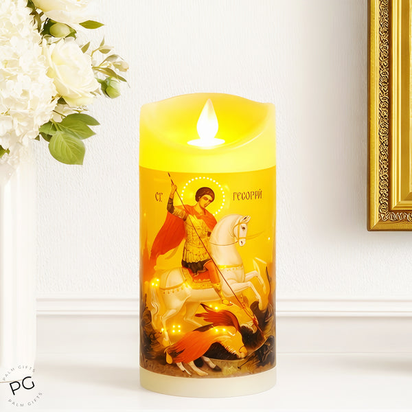 Orthodox Saint George LED Light Up Flameless Pillar Candle