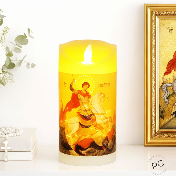 Orthodox Saint George LED Light Up Flameless Pillar Candle