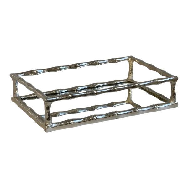 Silver Nickle Plated Rectangle Bamboo Decorative Deluxe Mirror Tray