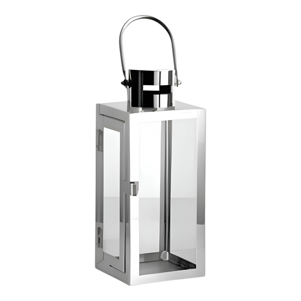 Set 2 Silver Stainless Steel Glass Hurricane Pillar Candle Holder Lanterns with Handles