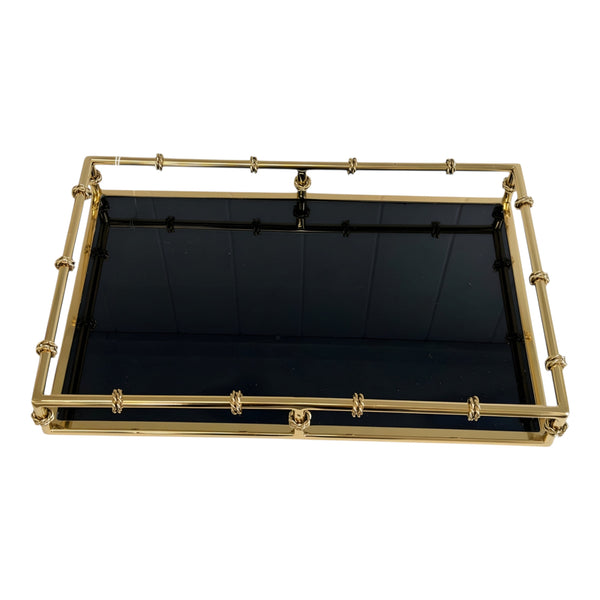 Large Gold Plated Rectangle Bamboo Decorative Deluxe Black Mirror Tray