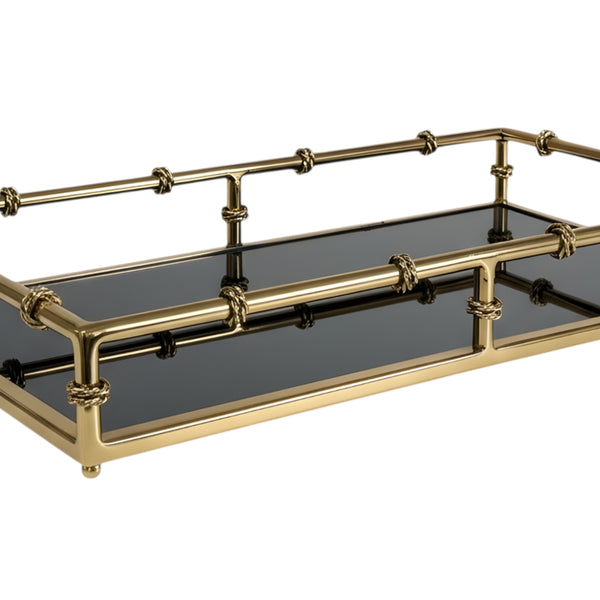Large Gold Plated Rectangle Bamboo Decorative Deluxe Black Mirror Tray