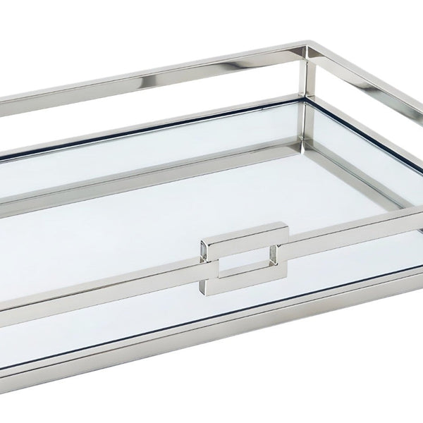 Large Silver Plated Rectangle Decorative Deluxe Single Buckle Mirror Tray