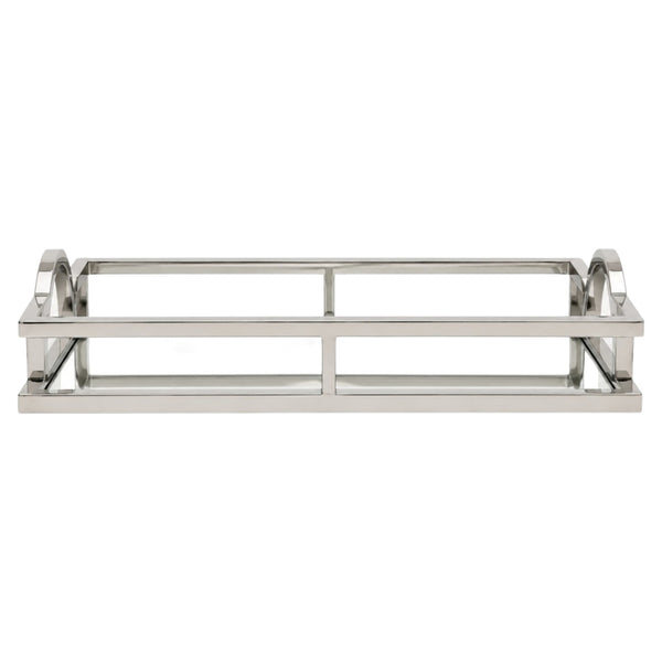 Silver Plated Rectangle Decorative Deluxe Vanity Mirror Tray & Arch Handles