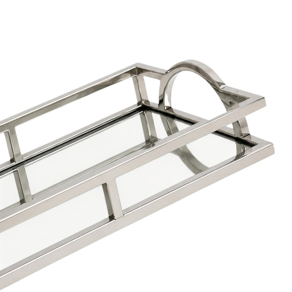 Silver Plated Rectangle Decorative Deluxe Vanity Mirror Tray & Arch Handles
