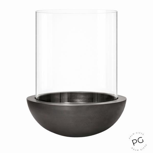 Large Round Black Metal Base & Glass Top Hurricane Pillar Candle Holder