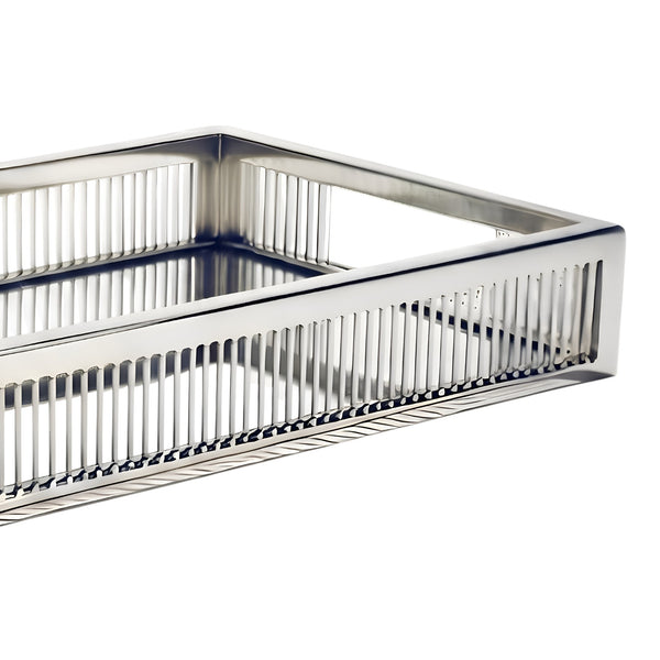 Silver Plated Rectangle Decorative Deluxe Fine Lines Vanity Mirror Tray