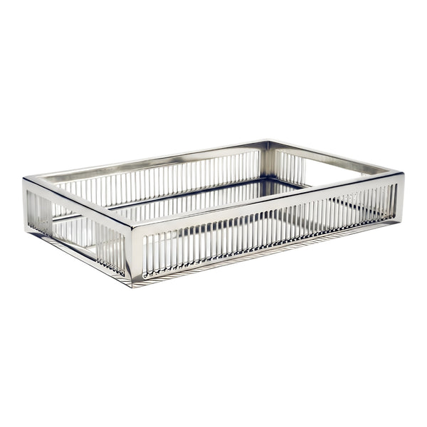 Silver Plated Rectangle Decorative Deluxe Fine Lines Vanity Mirror Tray