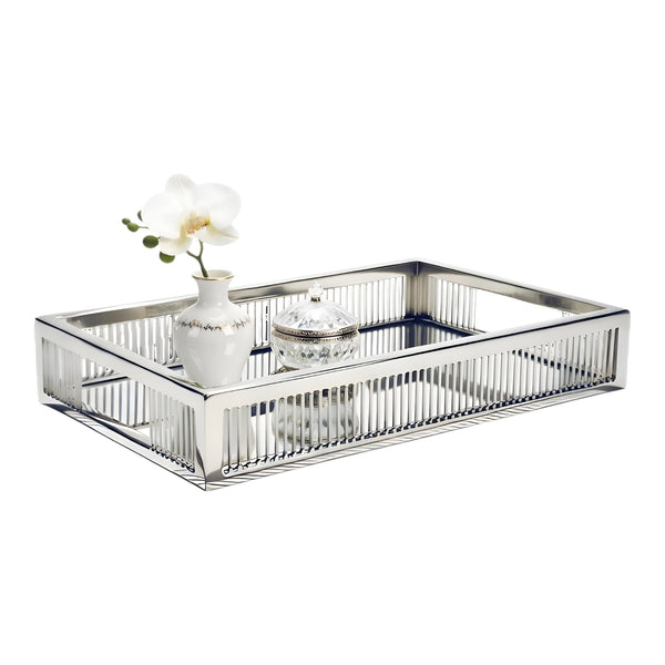 Silver Plated Rectangle Decorative Deluxe Fine Lines Vanity Mirror Tray
