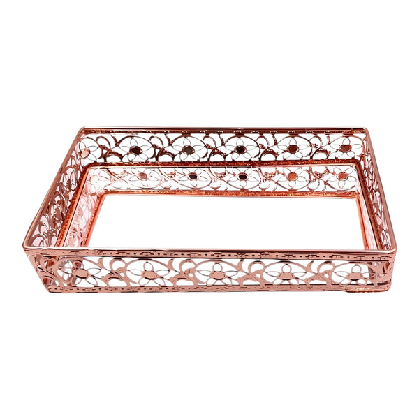 Small Rose Gold Rectangle Decorative Deluxe Ornate Vanity Mirror Tray