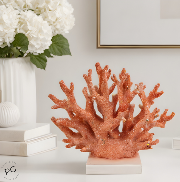 Orange Coral Decorative Tabletop Ornament on Base