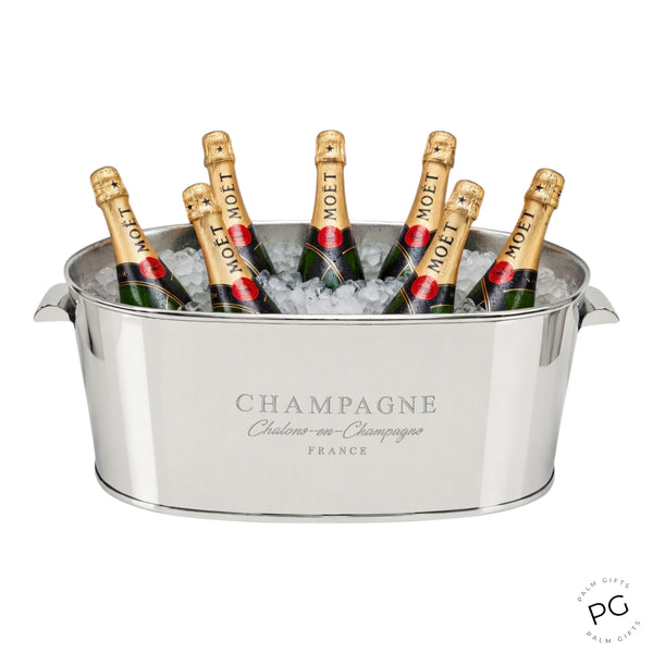Large Shiny Silver Plated Oval Champagne France Ice Cooler Bucket Tub with Handles