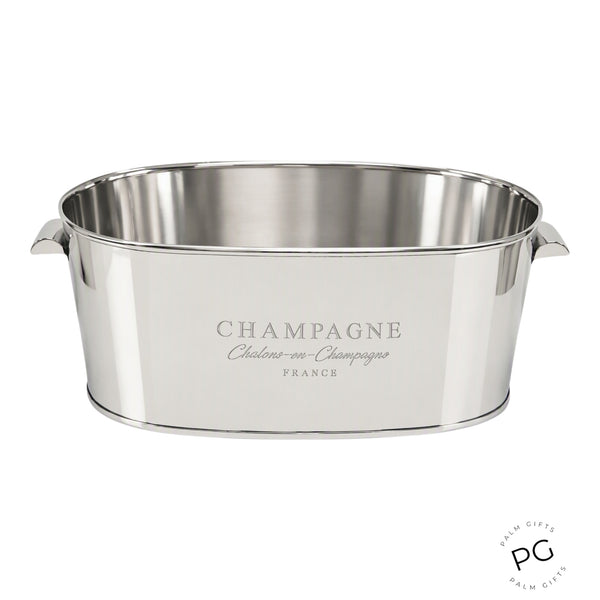 Large Shiny Silver Plated Oval Champagne France Ice Cooler Bucket Tub with Handles