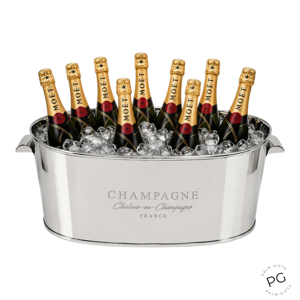 Large Shiny Silver Plated Oval Champagne France Ice Cooler Bucket Tub with Handles