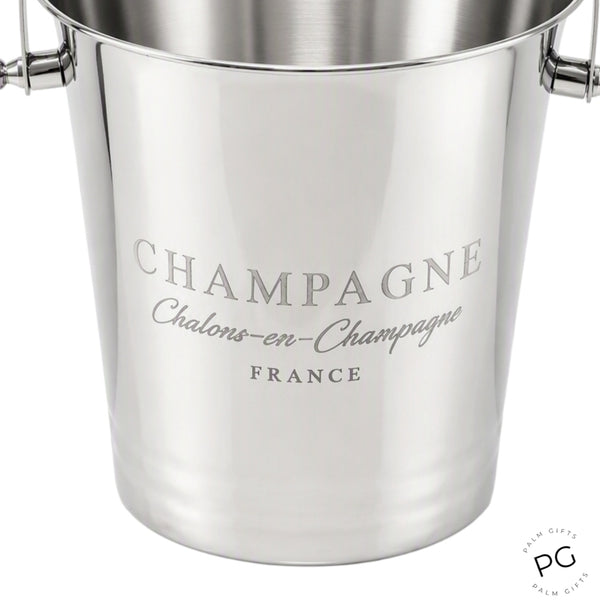 Shiny Silver Plated Champagne France Ice Cooler Bucket with Top Leather Handle