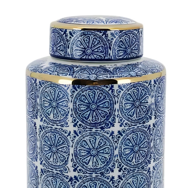 Hamptons Blue & Gold Trim Ceramic Decorative Tabletop Ginger Temple Jar