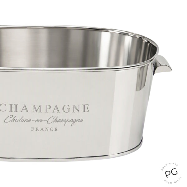 Large Shiny Silver Plated Oval Champagne France Ice Cooler Bucket Tub with Handles