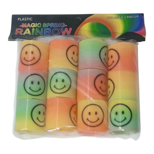 Set 12 Mini Rainbow Smiley Face Slinky Springs Party Favours Loot Bag Fillers