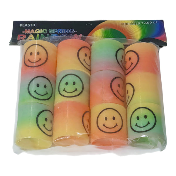 Set 12 Mini Rainbow Smiley Face Slinky Springs Party Favours Loot Bag Fillers