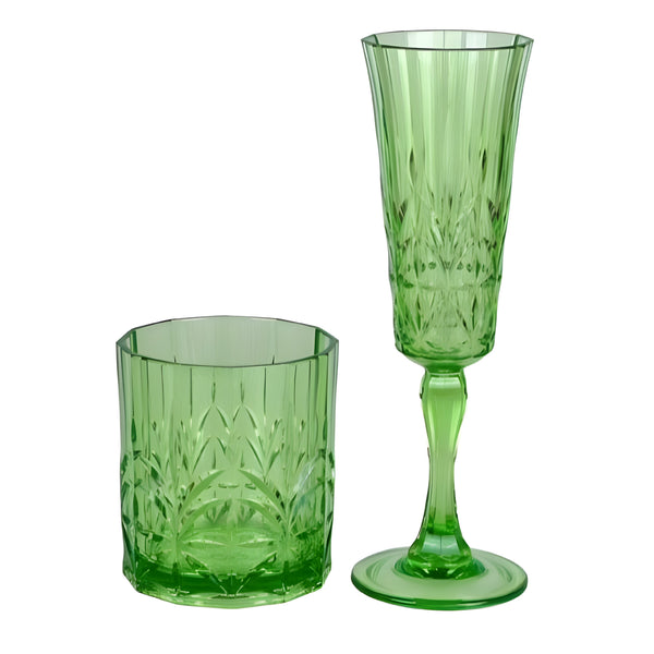 Set 6 Jade Green Acrylic Crystal Cut Champagne Flutes
