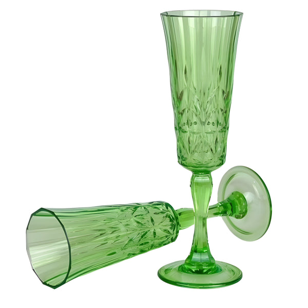 Set 6 Jade Green Acrylic Crystal Cut Champagne Flutes