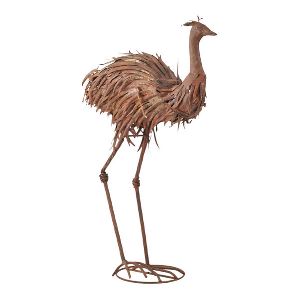 Set 2 Rustic Metal Couple Emus Outdoor Garden Statues Sculptures