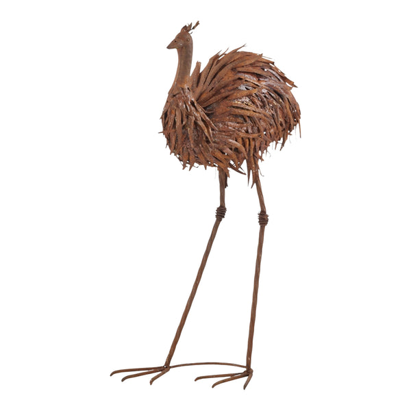 Set 2 Rustic Metal Couple Emus Outdoor Garden Statues Sculptures