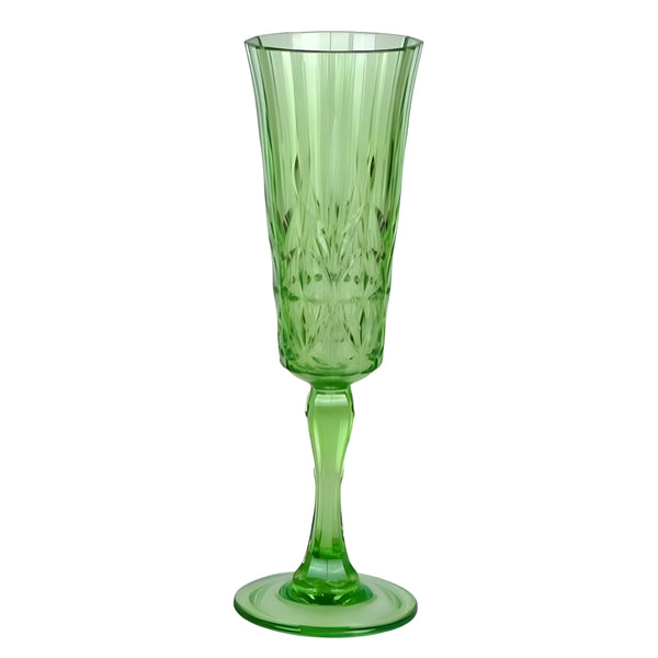 Set 6 Jade Green Acrylic Crystal Cut Champagne Flutes