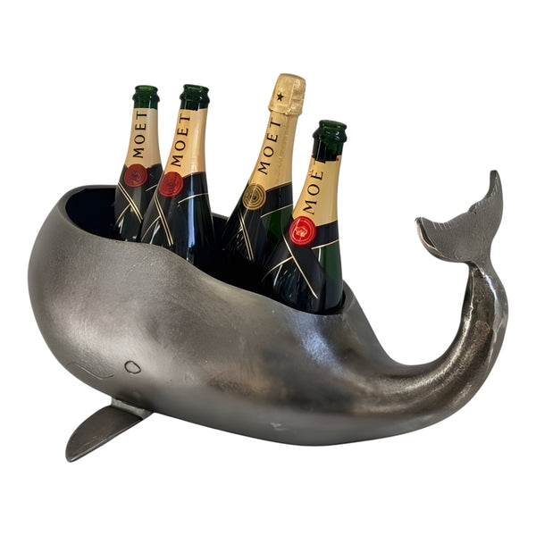 Large Antique Silver Whale Champagne & Wine Ice Cooler Bucket Tub