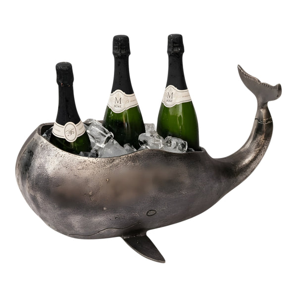 Large Antique Silver Whale Champagne & Wine Ice Cooler Bucket Tub