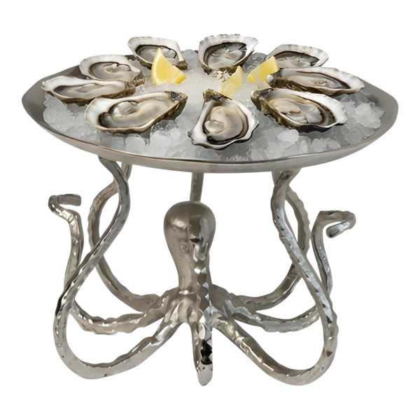 Large Round Silver Nickel Plated Octopus Serving Platter Tray