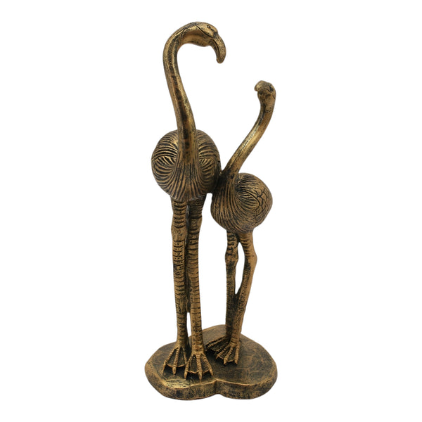 Bronze & Distressed Gold Finish Decorative Tabletop Flamingo Couple Statue Figurine