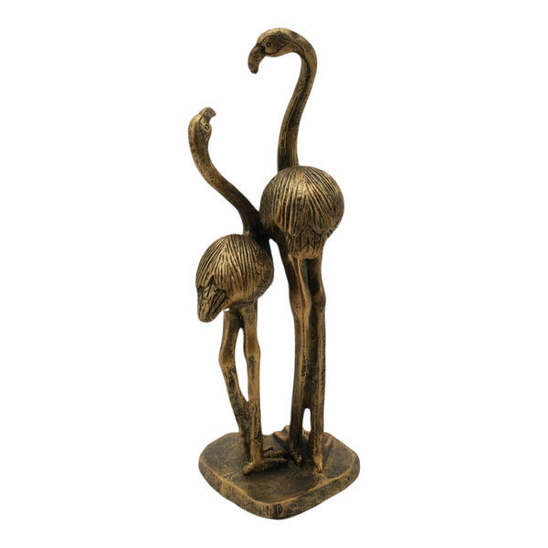 Bronze & Distressed Gold Finish Decorative Tabletop Flamingo Couple Statue Figurine