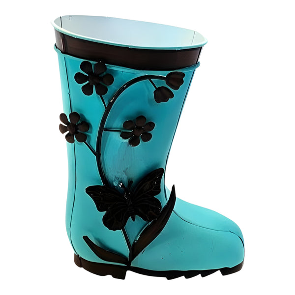 Blue Welly Gumboot with Decorative Flowers & Butterfly Outdoor Garden Planter