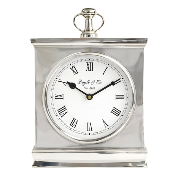 Large Shiny Silver Plated Rectangle Doyle & Co Mantel Clock & White Face