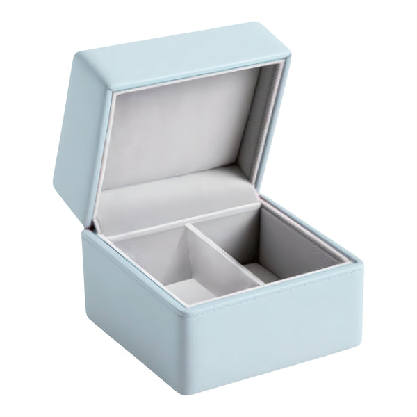 Blue Leather & Silver Teddy Bear Motif Baby Boy First Tooth & Curl Keepsake Box