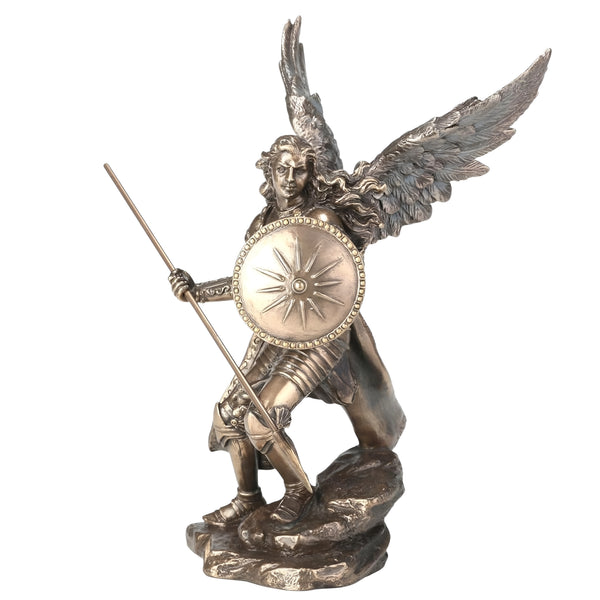 Veronese Bronze Archangel Raphael Holding Shield & Spear Mythology Resin Statue Figurine