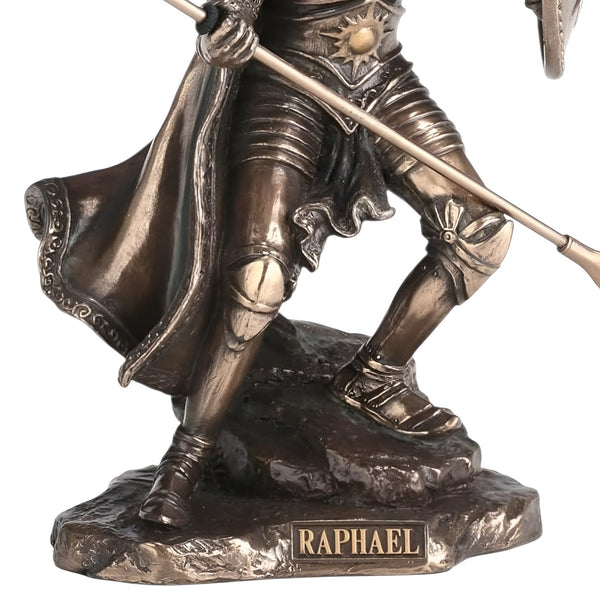 Veronese Bronze Archangel Raphael Holding Shield & Spear Mythology Resin Statue Figurine