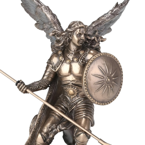 Veronese Bronze Archangel Raphael Holding Shield & Spear Mythology Resin Statue Figurine