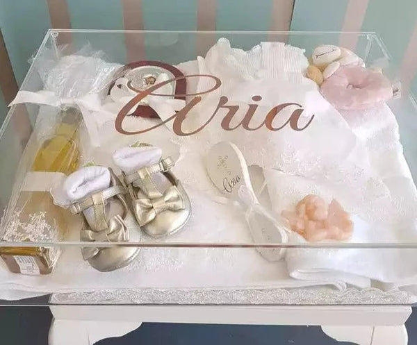 Plain Clear Acrylic Square empty Greek Orthodox Christening baptism Baby Keepsake Display Hamper Box Perspex Palm Gifts