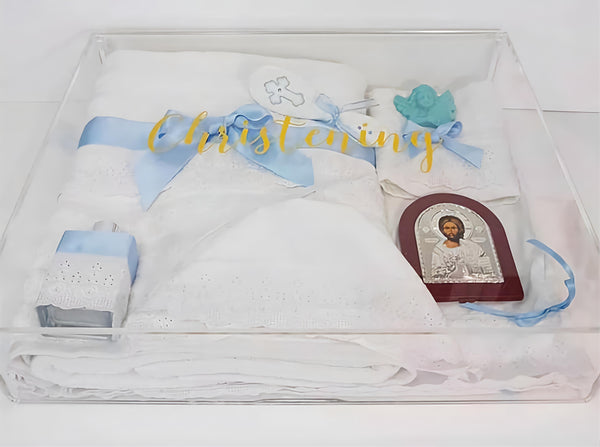 Plain Clear Acrylic Square empty Greek Orthodox Christening baptism Baby Keepsake Display Hamper Box Perspex Palm Gifts
