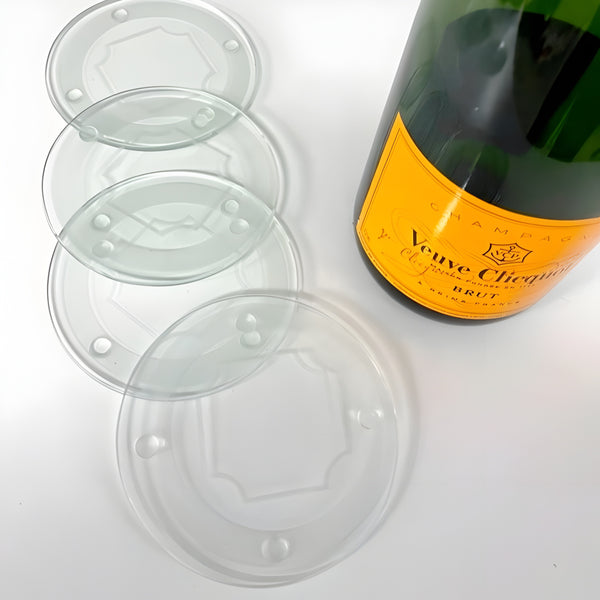 Set 4 Round Octo Frosted Glass Coasters coffee table barware bar home decor modern elegance Palm Gifts