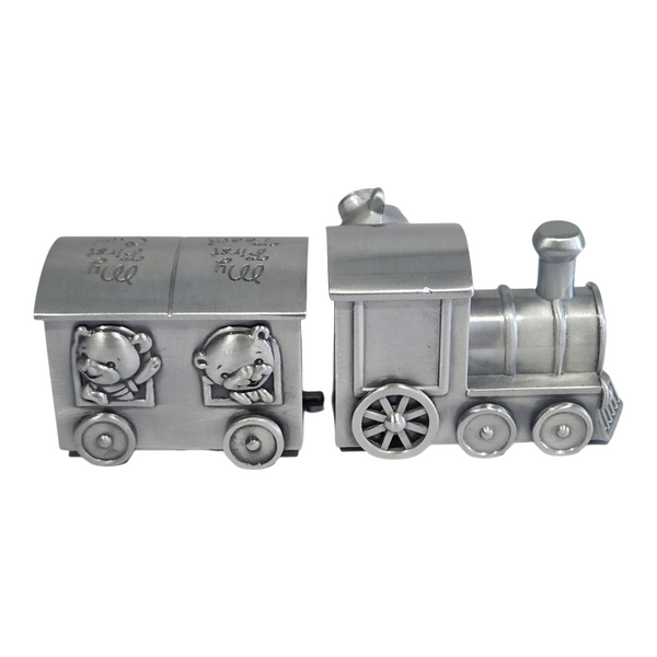 Silver Pewter Teddy Bear Train & Carriage Baby First Tooth & Curl Keepsake In Satin Gift Box PALM GIFTS