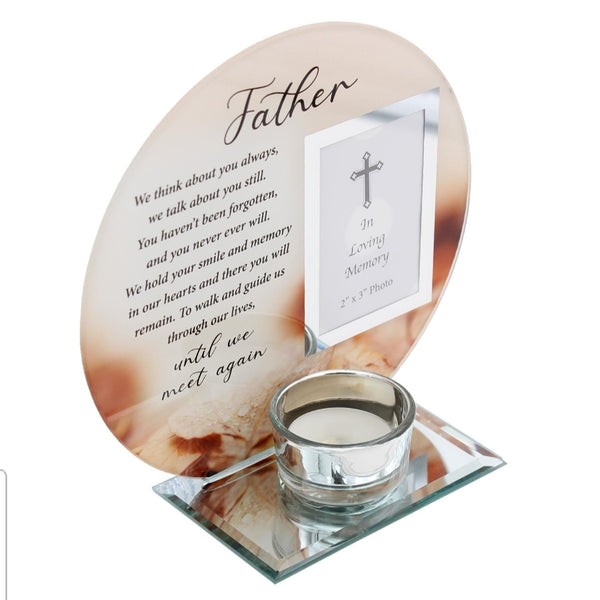 father Glass Photo Frame & Tealight Candle Holder Memorial Plaque Glass Photo Frame with Tea Light Holder father grandfather Remembrance Keepsake tribute