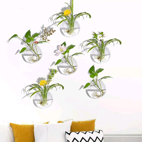 Set 2 Hanging Clear Glass Hydroponic Terrarium Planter Ball Wall Vase