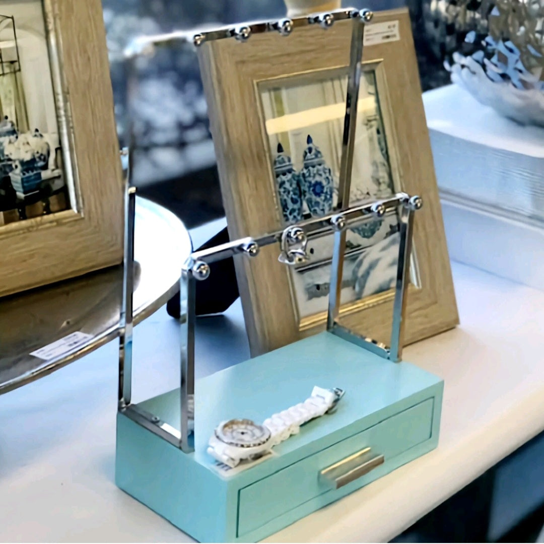 Tiffany Blue & Silver Jewellery Stand Holder with Drawer