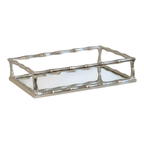 Silver Nickel Plated Rectangle Bamboo Decorative Deluxe Mirror Tray home decor Palm Gifts