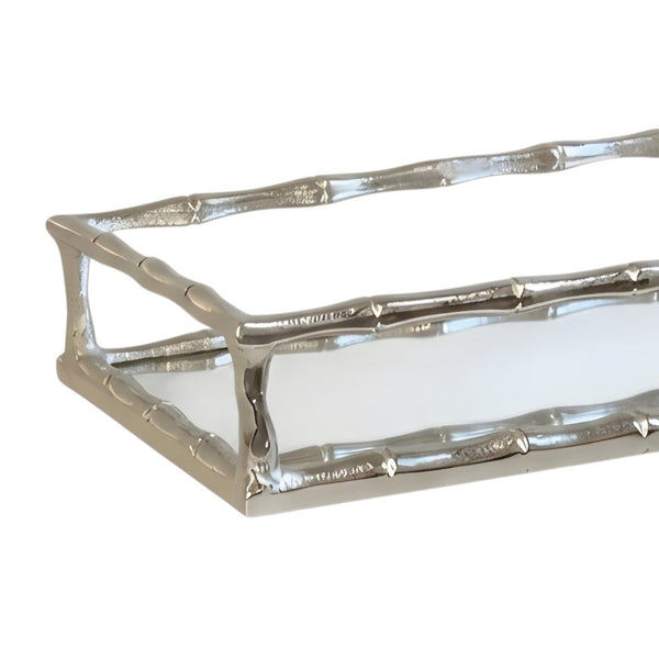 Silver Nickel Plated Rectangle Bamboo Decorative Deluxe Mirror Tray home decor Palm Gifts