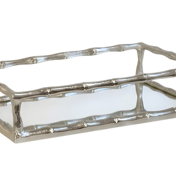 Silver Nickel Plated Rectangle Bamboo Decorative Deluxe Mirror Tray home decor Palm Gifts
